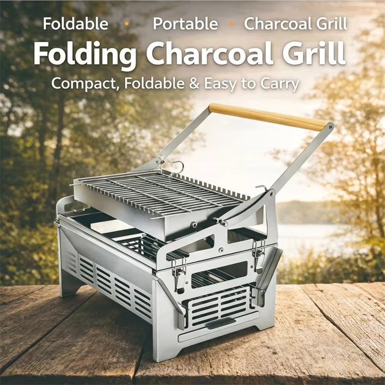 Barbecue charbon portable inox à rotation 360° démontable pour camping, pique-nique, jardin et réception extérieure - 2