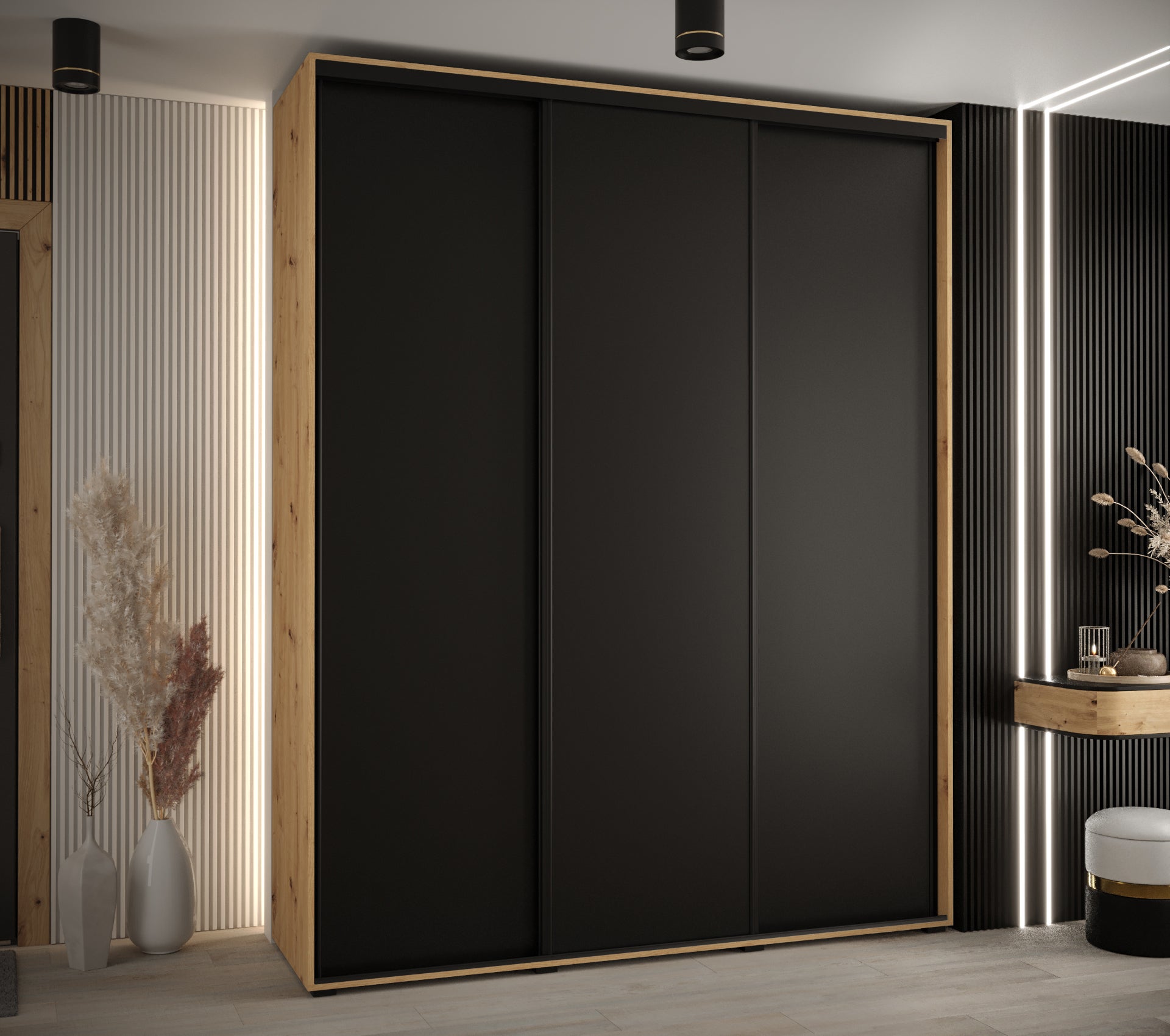 Szafa przesuwna wysoka Davos 1 190 x 60 x 235,2 cm artisan + czarny + u. czarny - Abiks Meble - 2