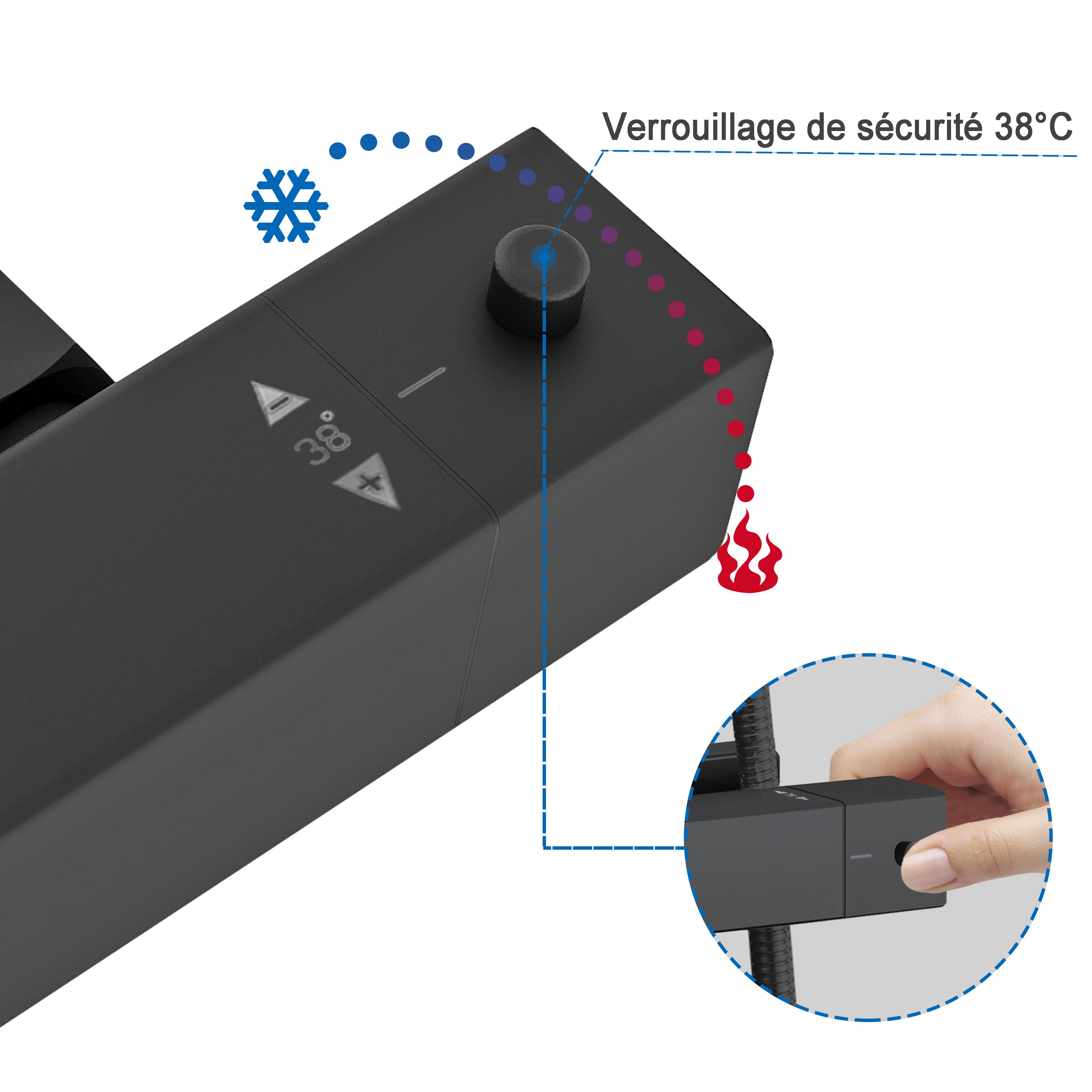 Colonne de douche thermostatique carrée noire avec réglage en hauteur AICA - 6