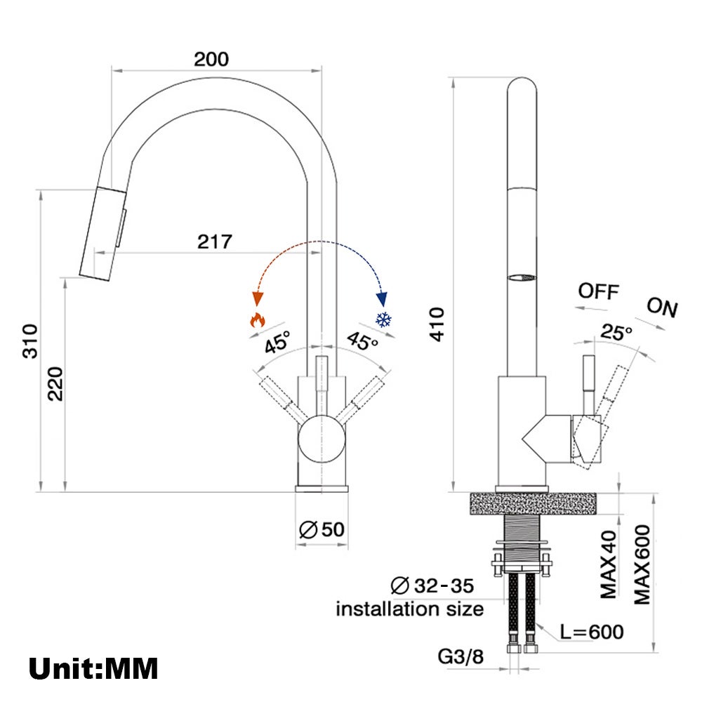Miscelatore da cucina con doccetta estraibile - Rubinetto da cucina con 2 modalità di uscita dell'acqua - Miscelatore in inossidabile spazzolato - 4
