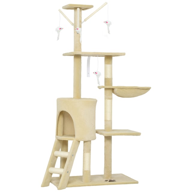 Árvore para Gatos PawHut em Aglomerado de Madeira Bege 60x35x134 cm D30-166V01BG