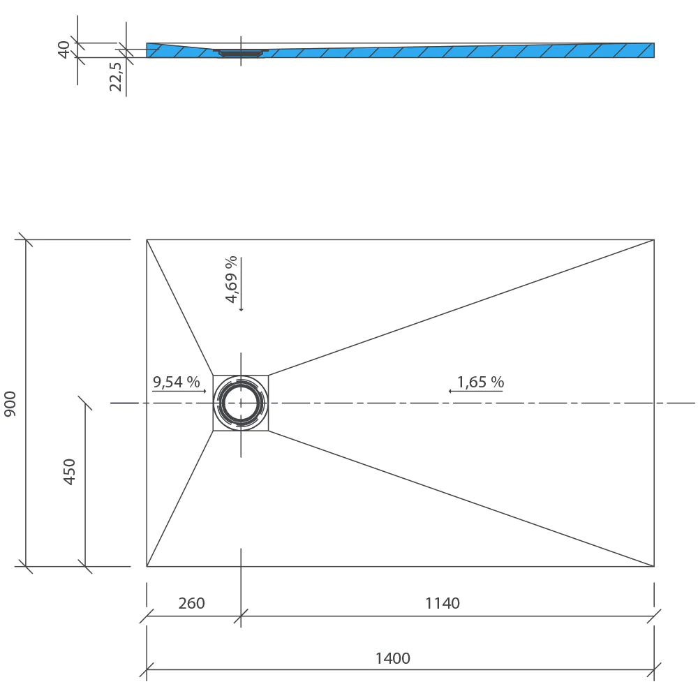 Receveur de douche à carreler 140 x 90 WEDI Fundo Primo rectangle écoulement excentré - 6