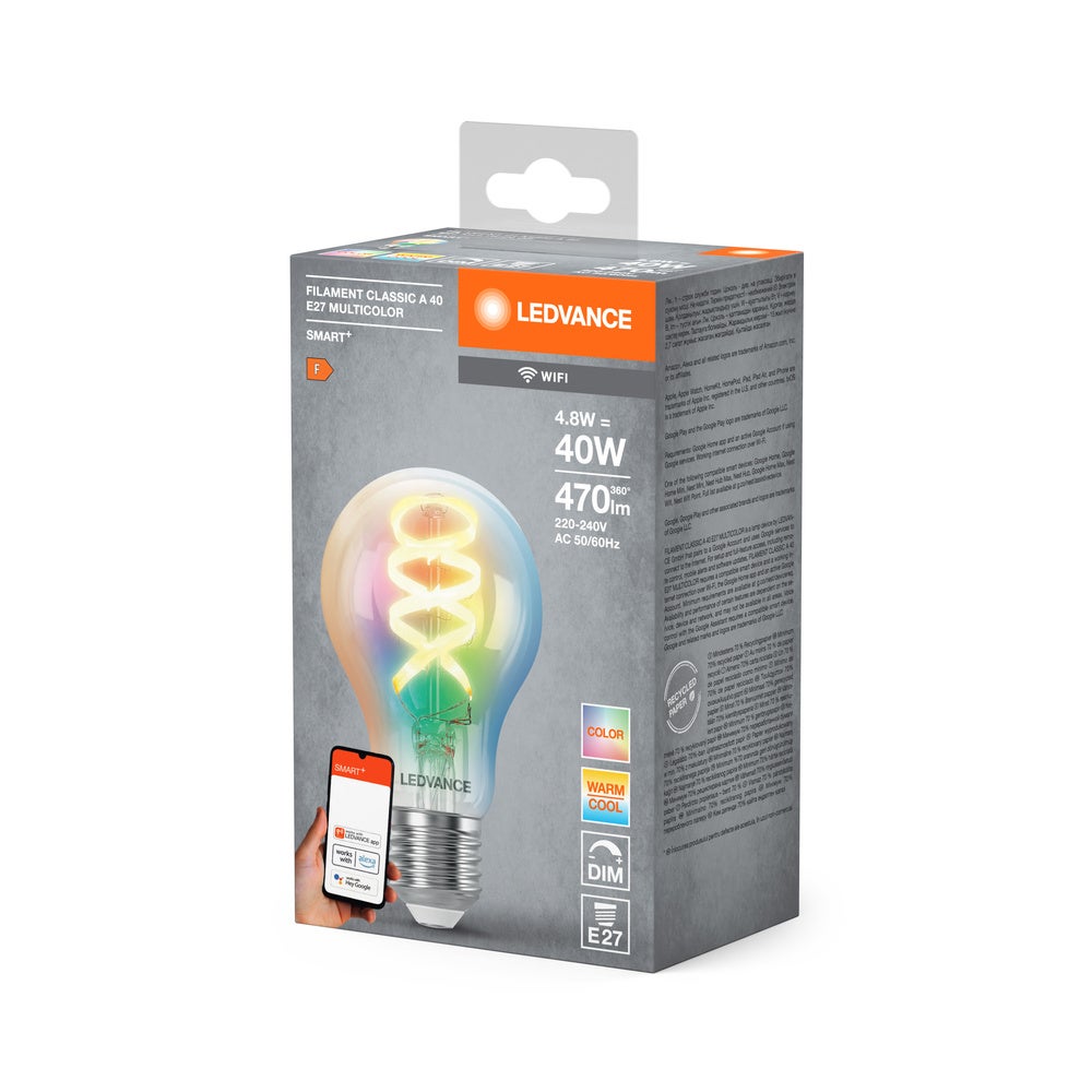 LEDVANCE Ampoule LED SMART+ WIFI, transparente, 4,8W, 470lm, forme classique culot E27, multi couleurs et lumière blanche, dimmable, application ou - 2