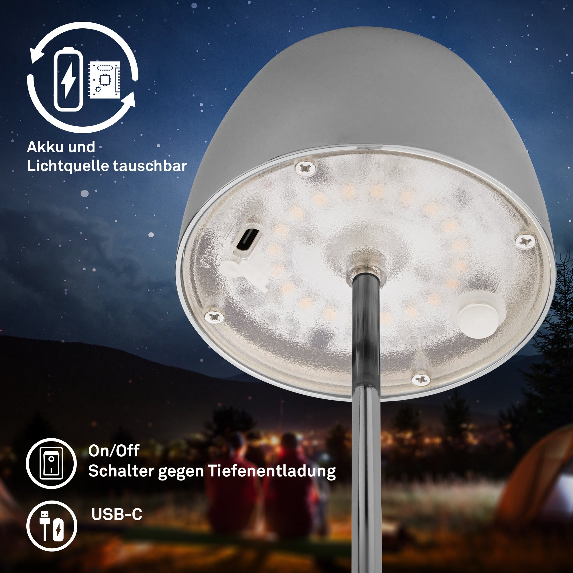 Briloner Serina Mini lampe de table LED sans fil IP44, Variable, tactile, protection contre les éclaboussures, sans fil, chrome, Ø8 x 20 cm - 4