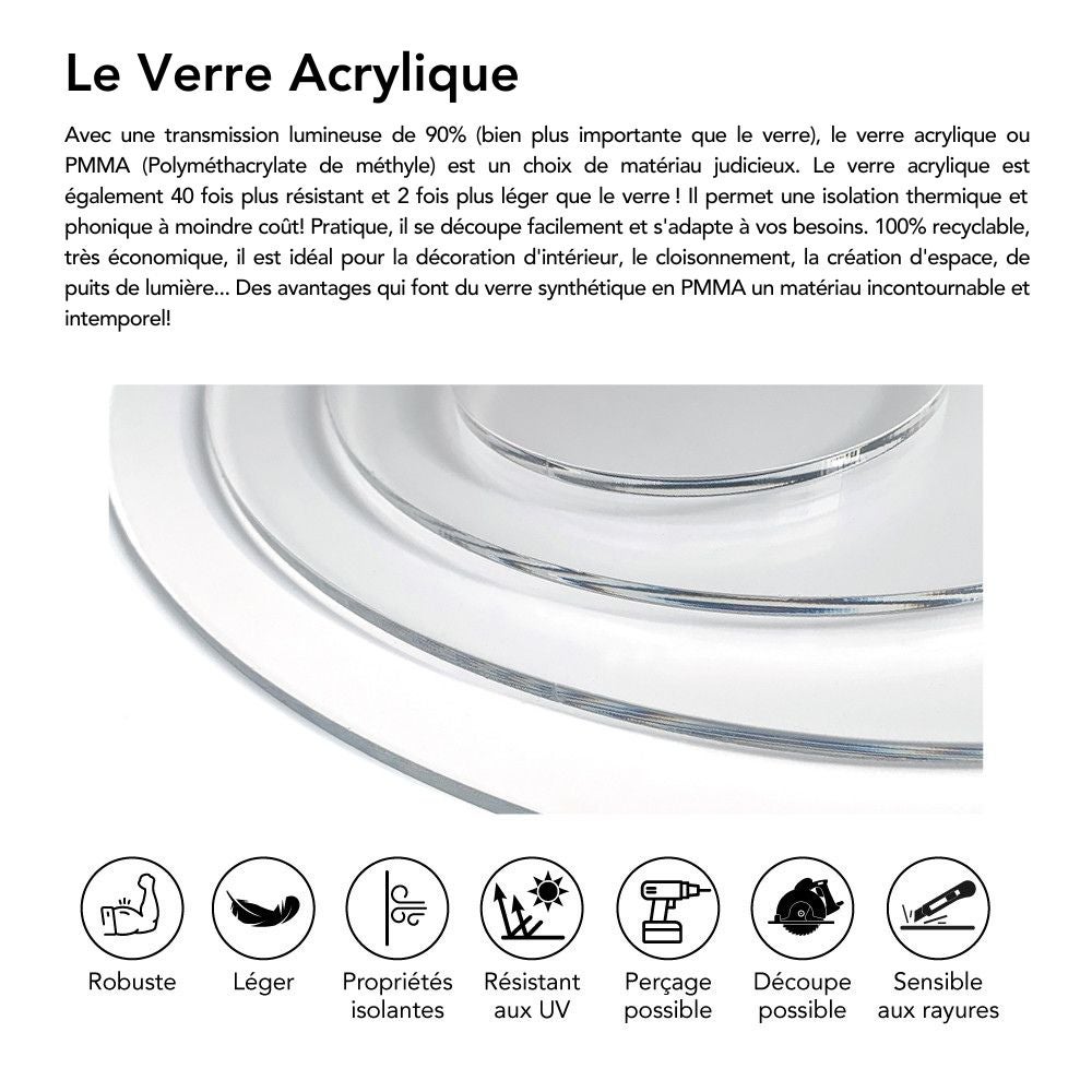 Rond verre acrylique transparent 1 mm - Diamètre 70 cm (700 mm) - Disque verre synthétique - Plaque PMMA XT - 5