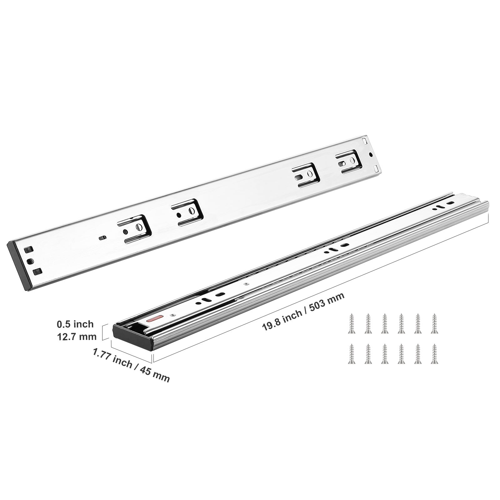 Glissières de tiroir SucceBuy à extension complète, lot de 6 paires, 508 mm, rails latéraux en acier robuste, capacité 100 lb - 2