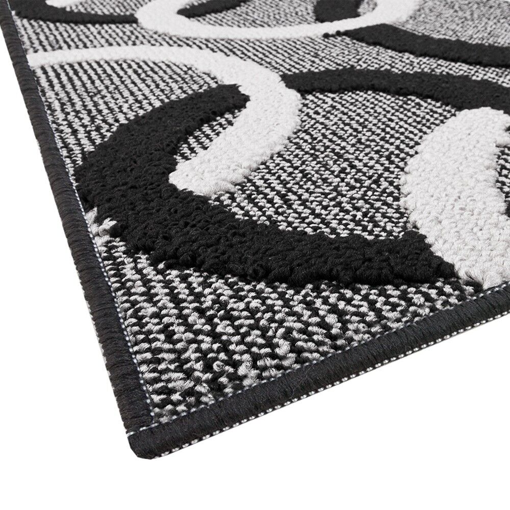 Alfombra De Cocina 57x280 Cm Tridimensional Círculos 3D Absorbente Suave Moderna Antideslizante Negro - 3