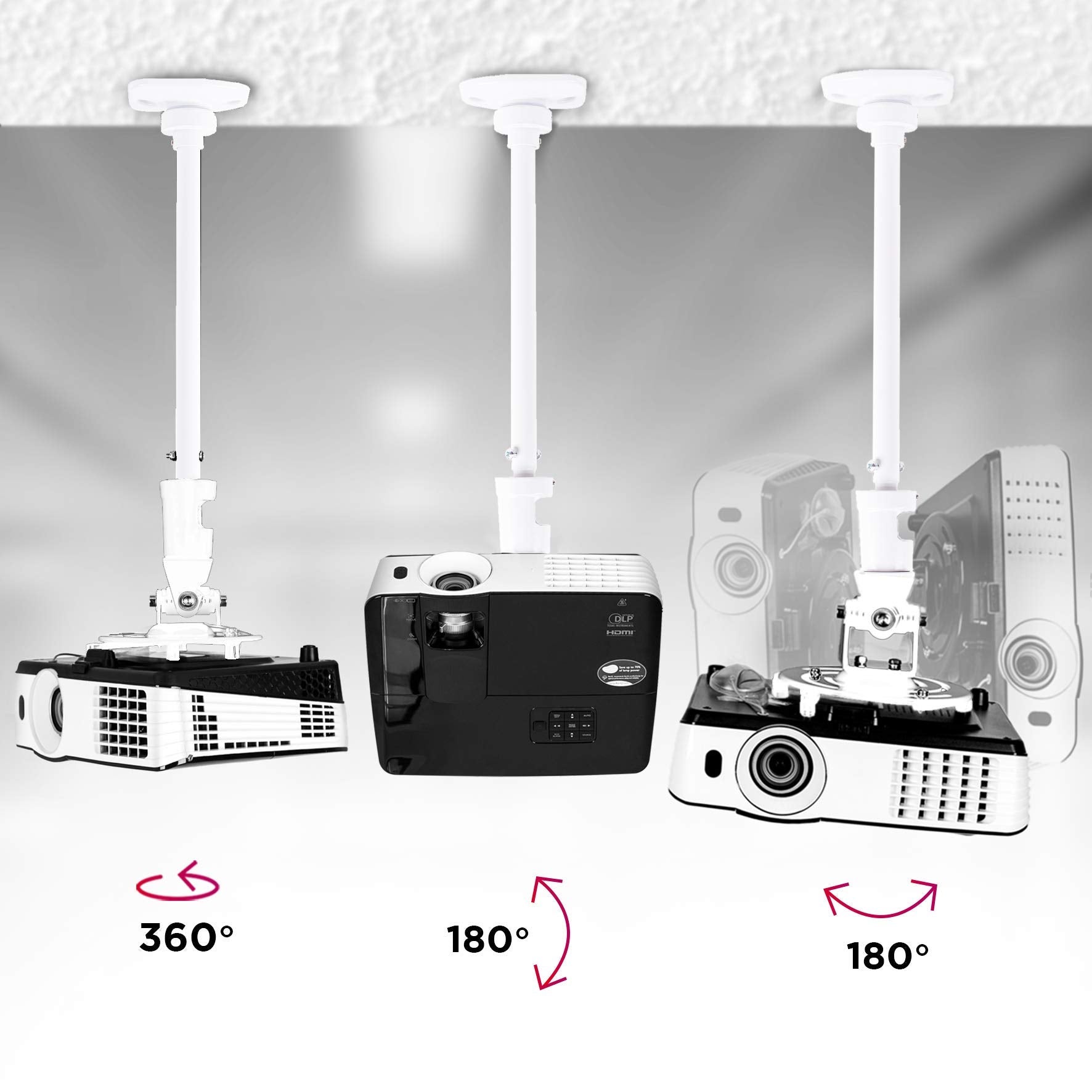 Support pour Vidéoprojecteur Plafond Rotatif 360° Inclinable 180° Pivotable 180° Charge maximale 10kg Duronic PB08XL - 3