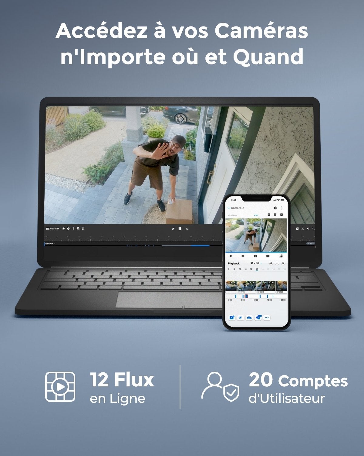Caméra de surveillance 12CH 2To WiFi NVR filaire, Reolink - 4