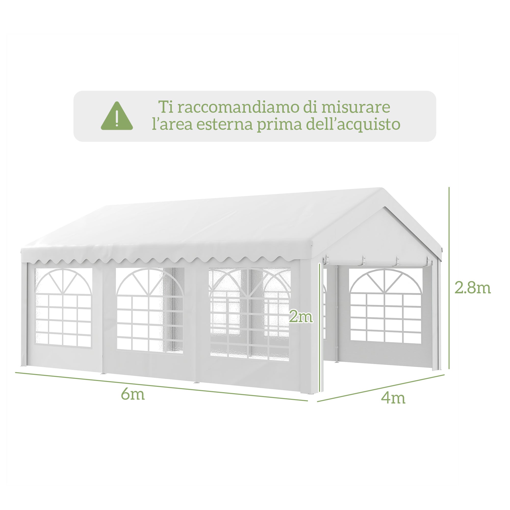 Outsunny Tendone per Feste 6x4m con Pareti Rimovibili, Porte e 6 Finestre, Bianco - 3