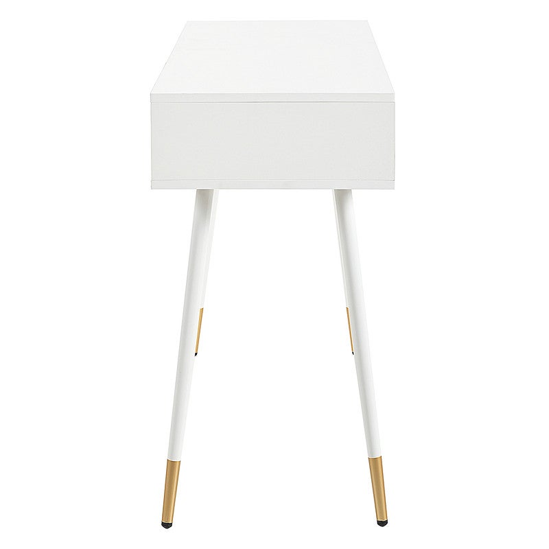 Coiffeuse moderne avec 2 tiroirs,L100×W40×H76cm,Table de maquillage,Pieds de table en métal,Convient pour la chambre,Blanc(sans tabouret) - 7