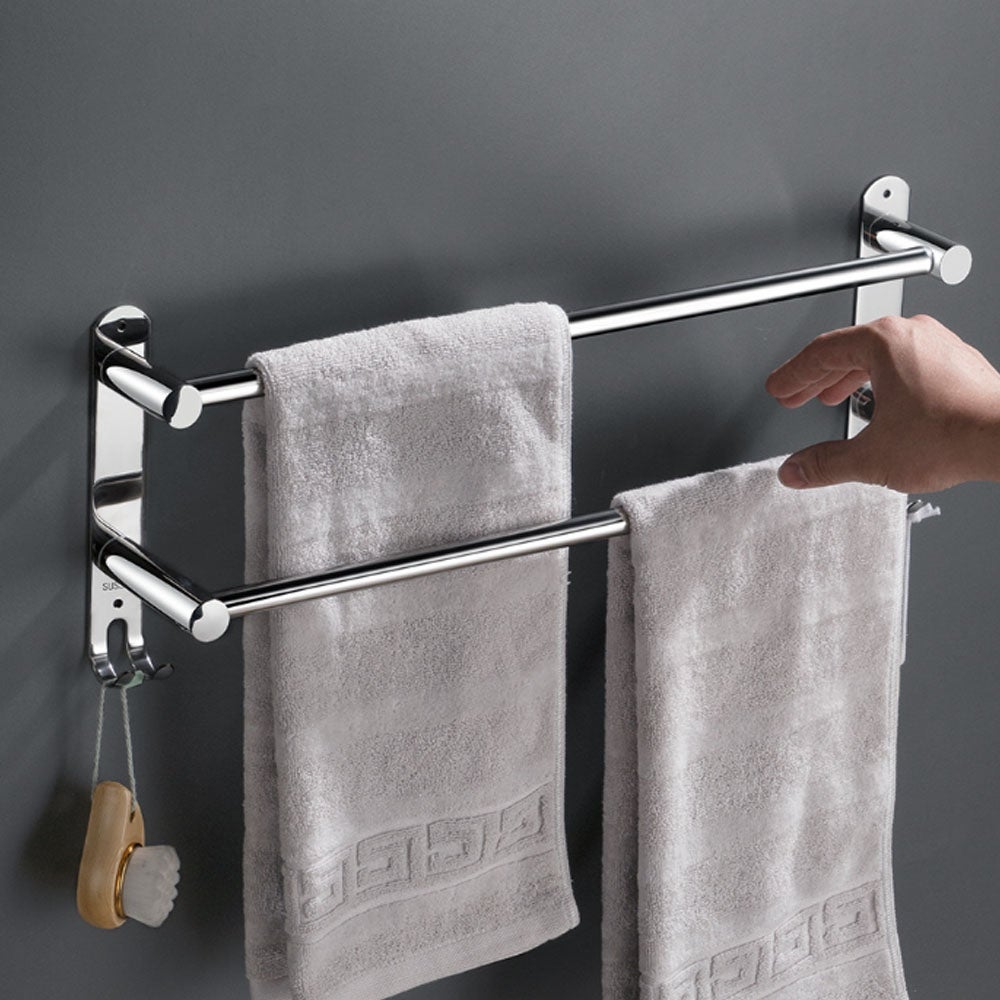 Porte Serviette Rétractable 50-90 Cm Seche Serviette Double Porte-Serviettes Réglable en Acier Inoxydable Barre Porte-Serviette Mural avec Vis - 3