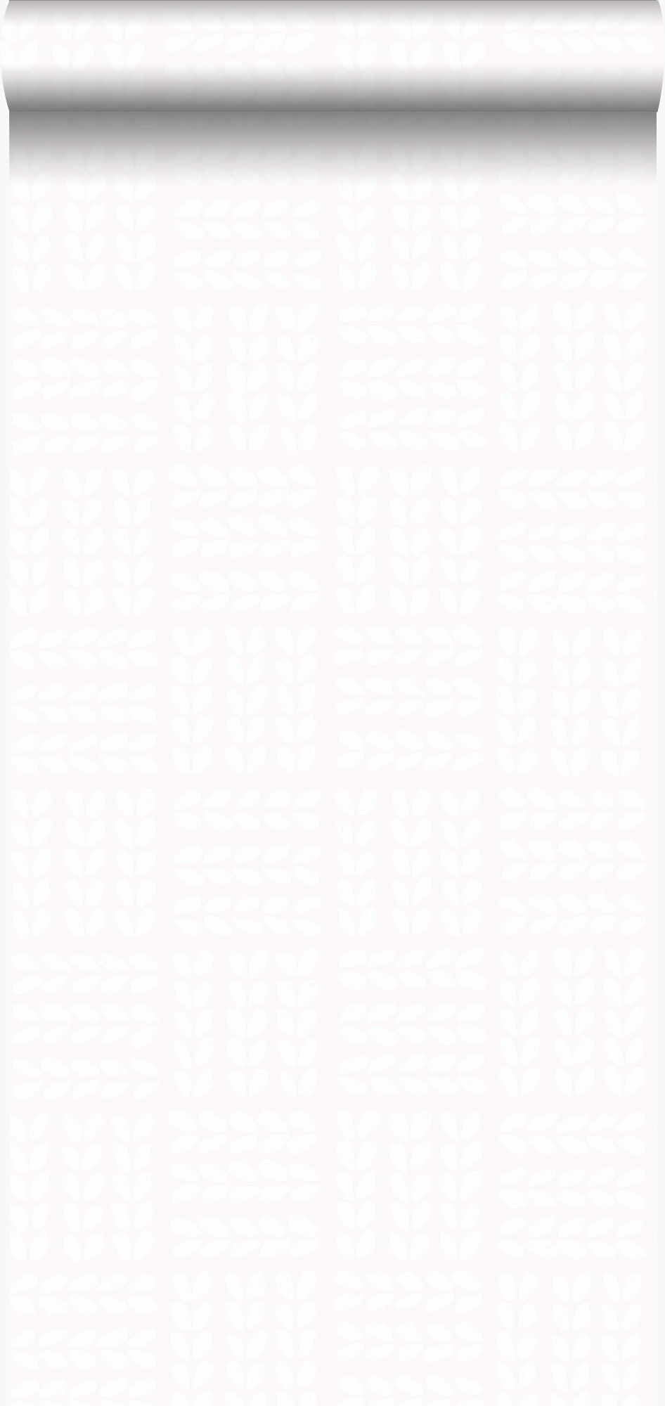 Papel pintado hojas rosa cipria pastel claro y blanco mate - 53 cm x 10.05 m - origin wallcoverings