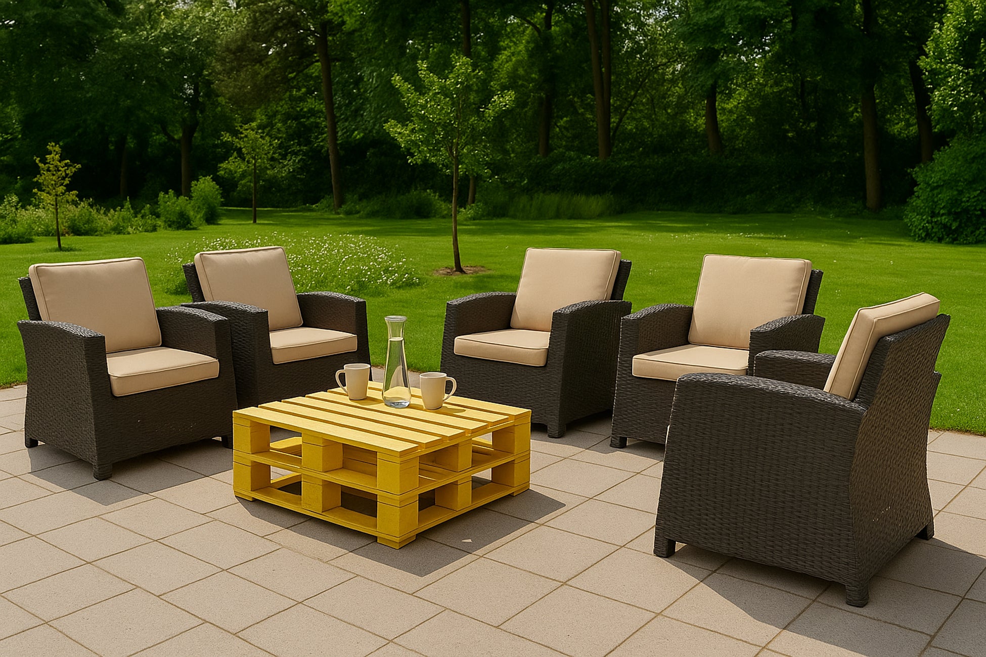 Cuscino per sedia in polyrattan 56x52x7cm Set di 4 cuscini per sedia- Cuscino per poltrona da giardino Beige/ cuscino schienale seduta per esterni - 5