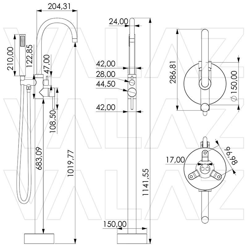 Valaz Robinet de baignoire autoportant rond chromé - Série Ebro - 2