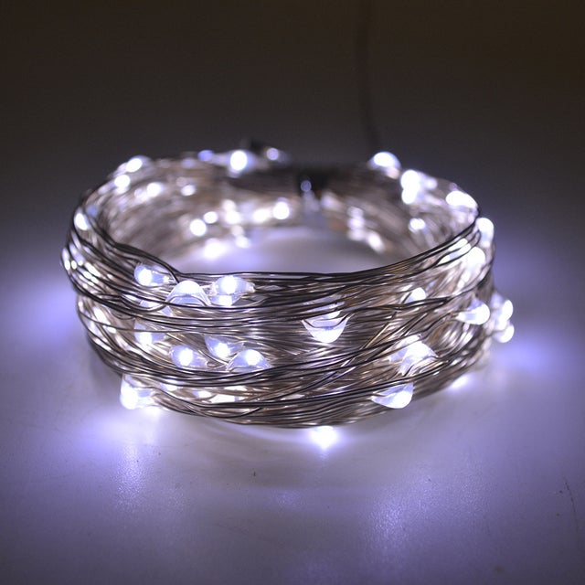 Stringa luminosa solare, 10 m, 100 LED, 8 modalità, adatta per albero di Natale, giardino, decorazione balcone, bianco freddo