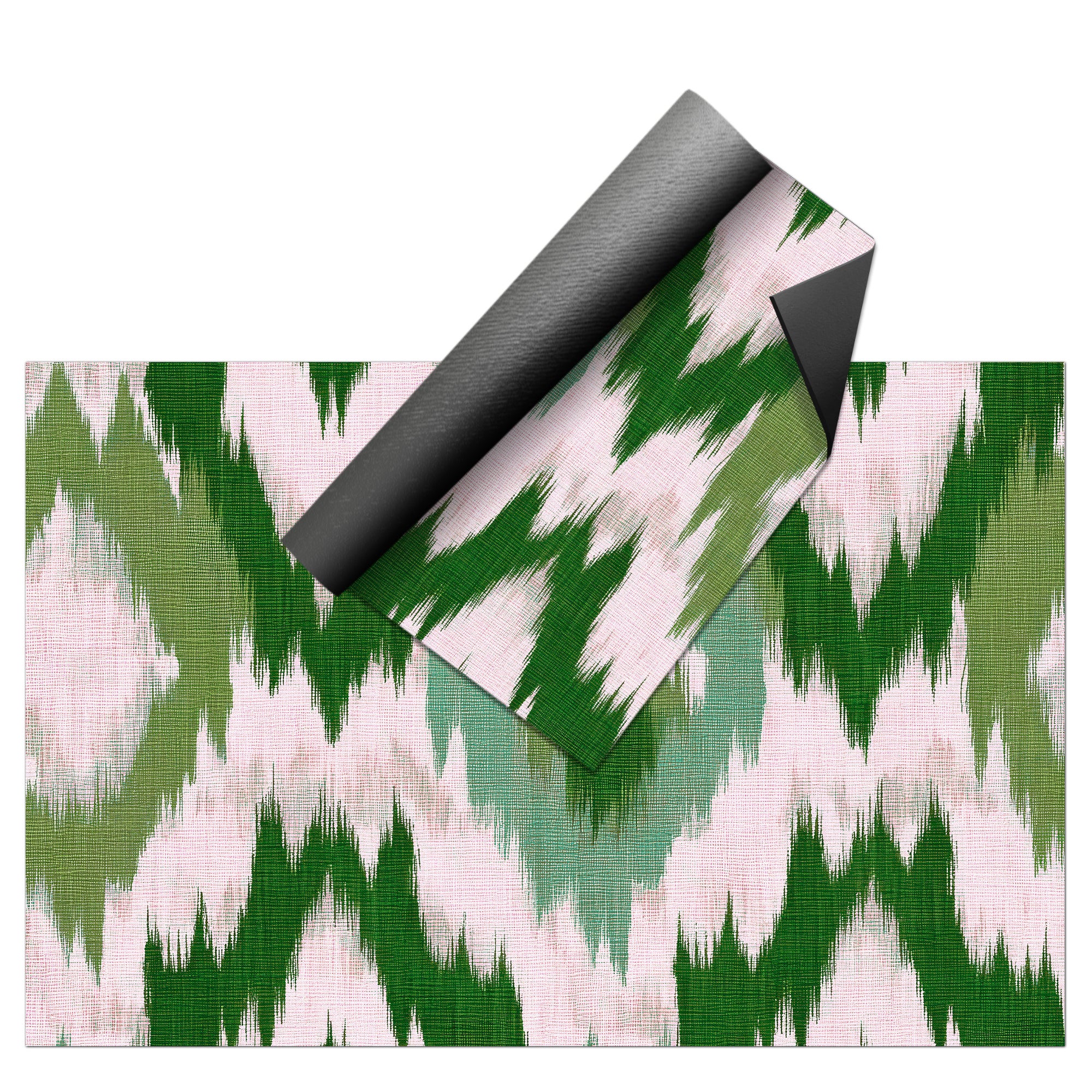 Tapis PVC Intérieur/Extérieur Ikat Émeraude 160x240 cm - Vinyle imprimé antidérapant, lavable et résistant pour terrasse et maison - 8