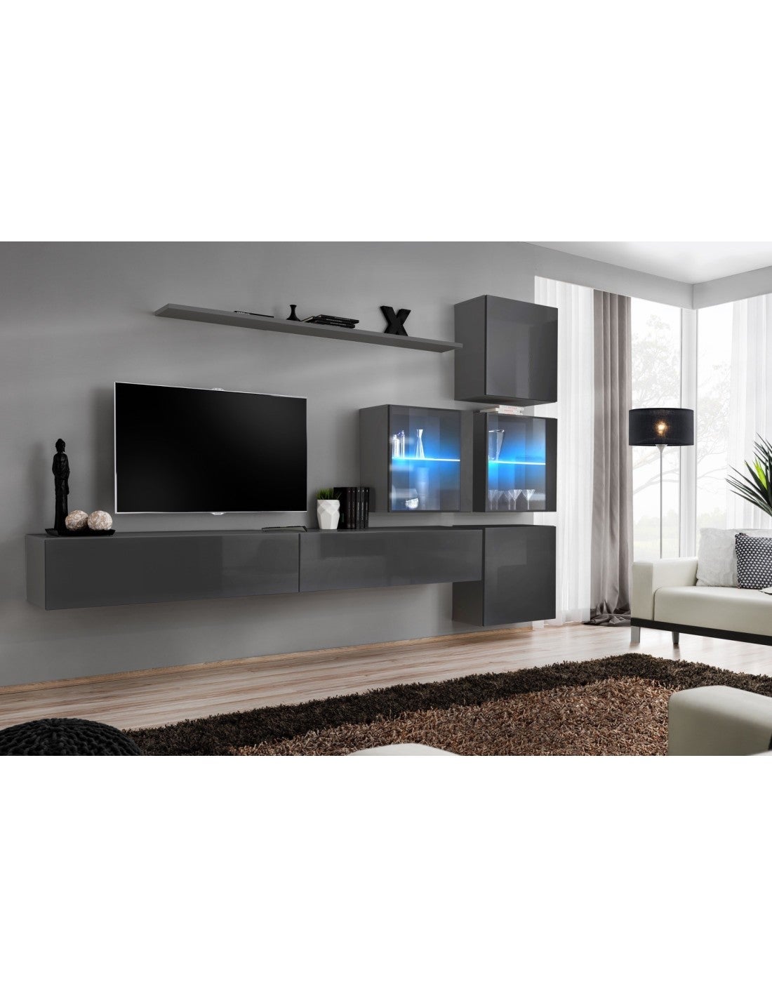 Ensemble Meuble Salon Mural Switch Xix Design Coloris Gris Brillant Leroy Merlin