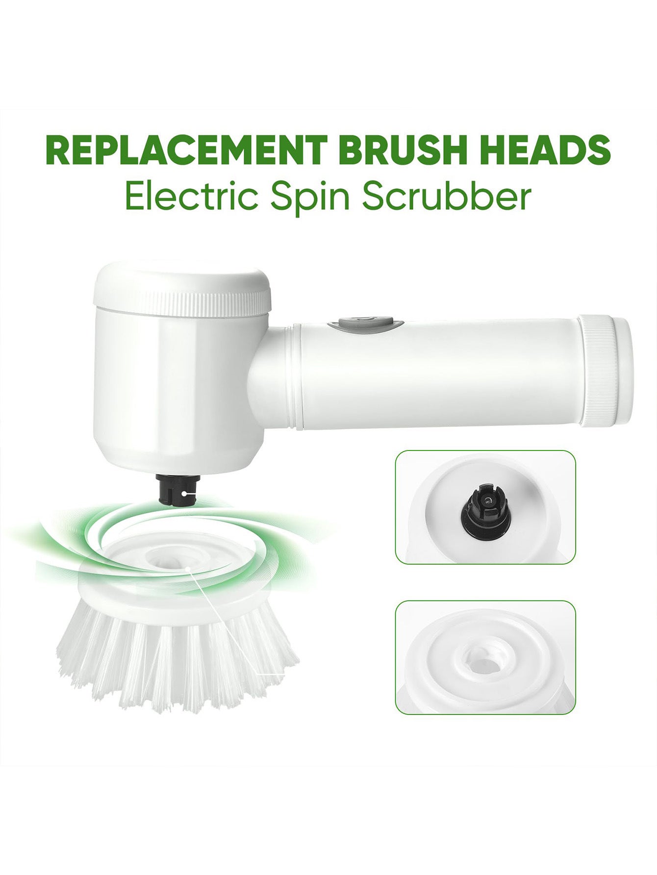 Brosse rotative électrique pour douches, salles de bains, lavabos et cuisines avec 5 têtes de brosse de nettoyage électriques, blanche. - 4