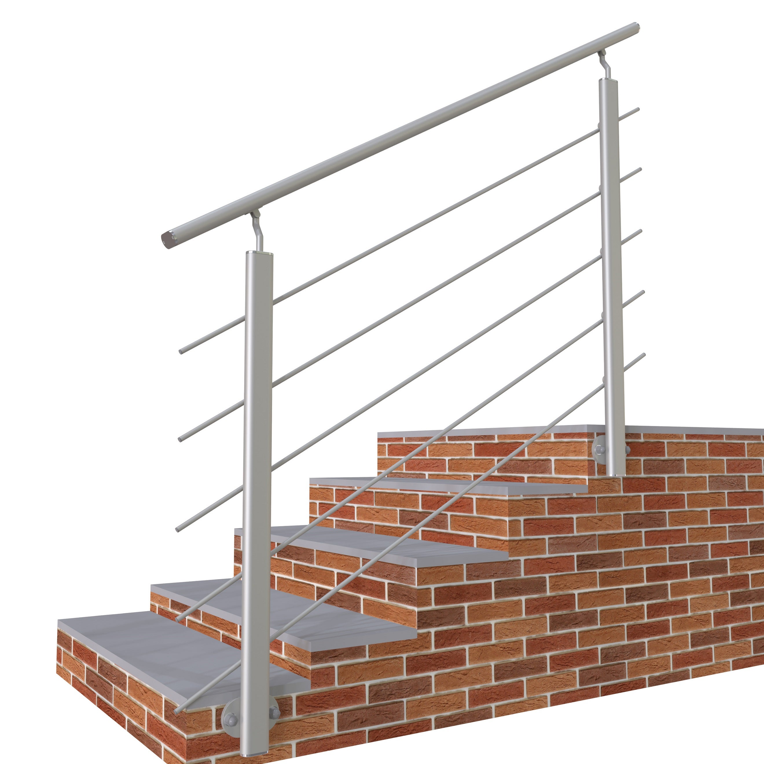 Garde-corps - Intérieur et extérieur - Aluminium argenté - Avec 5 traverses et 1 main courante - 150cm - Rampe d'escalier pose latérale - 2