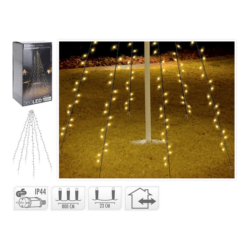 ECD Germany Lancuch swietlny na maszt flagowy, 10 pasm po 8 metrów z 360 diodami LED w kolorze cieplej bieli do drzew, w komplecie 10 kolków i 10