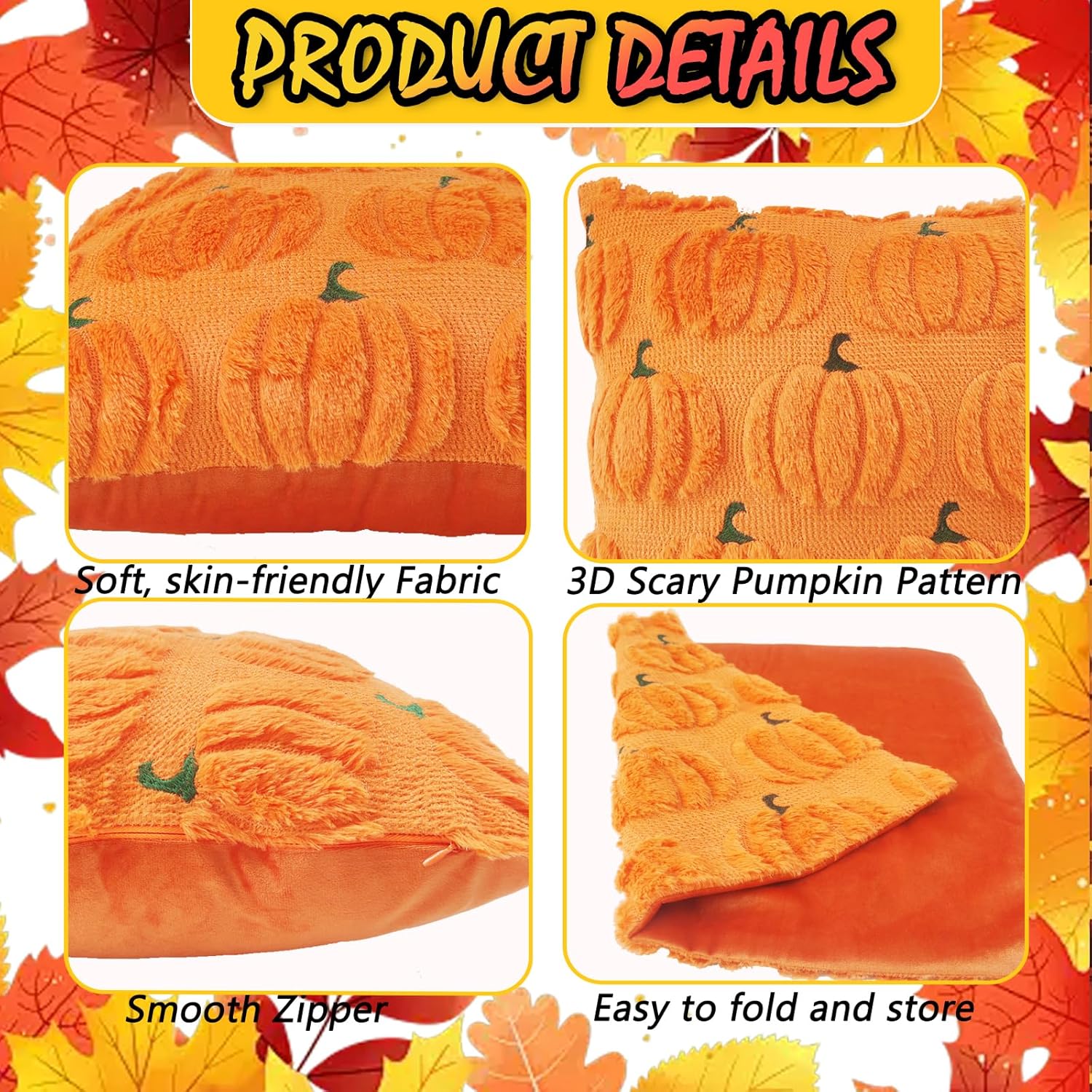 Housses de Coussin Déco Automne 45x45cm, 2Pièces Citrouille Citrouille Taies d'oreiller Décoration d'automne, pour Canapé Salon Chambre - 5