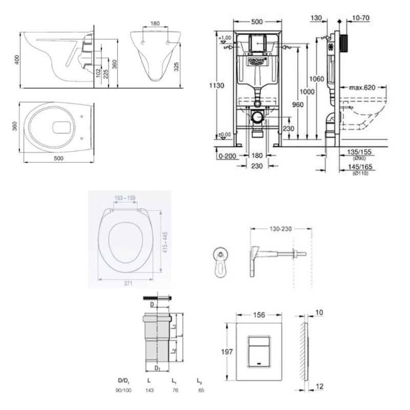 Grohe Pack WC Bâti-support Rapid SL + WC suspendu avec bride Jika Neo + Abattant + Plaque Chrome (GROHE-S-LinePro-1) - 5