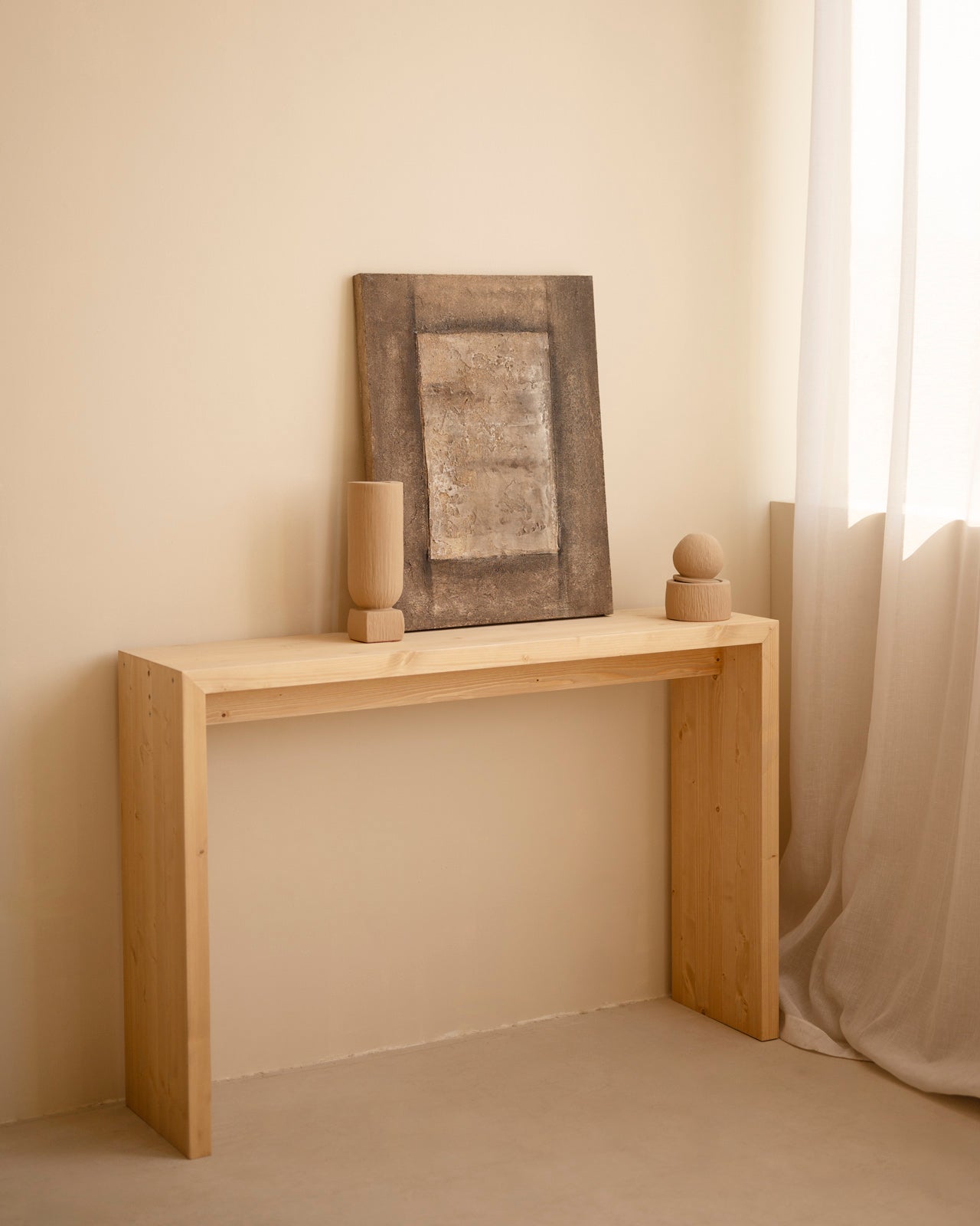 TELVA - Console en bois massif ton chêne moyen 120x80cm - DECOWOOD - 2
