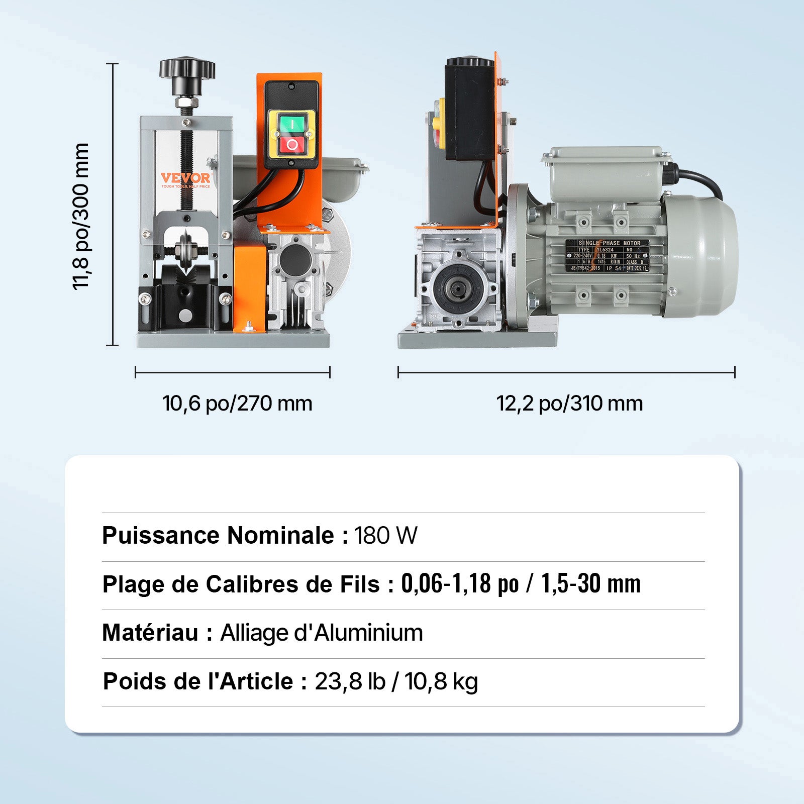 Machine à Dénuder Électrique VEVOR 1,5-25 mm 180 W Automatique Cuivre Aluminium 18 m/min Outil Dépouillage Câble Recyclage Métaux - 7
