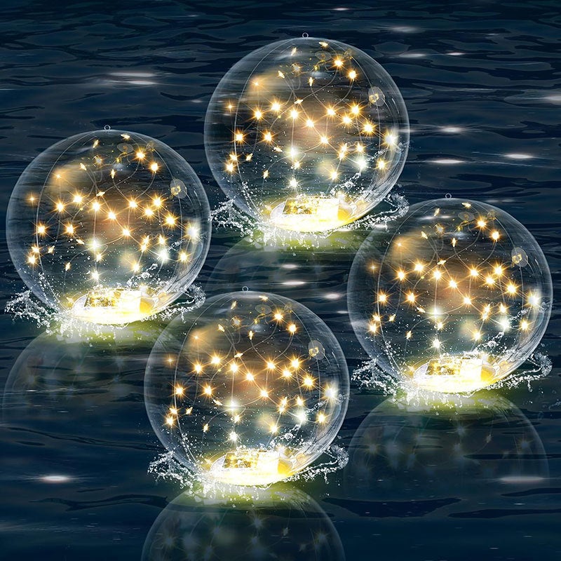 Solarne pływające oświetlenie basenu - 2 przezroczyste kule 35 cm, ciepłe diody LED, zdalne sterowanie, IP68, 4 tryby