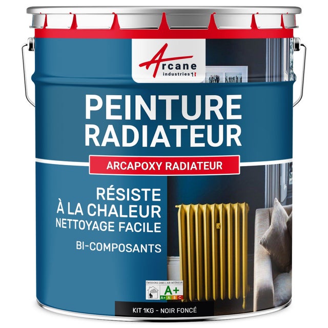 Peinture Radiateur fonte acier alu - PEINTURE RADIATEUR - 1 kg (jusqu'à 5 m² en 2 couches) Noir foncé RAL 9005 - ARCANE INDUSTRIES