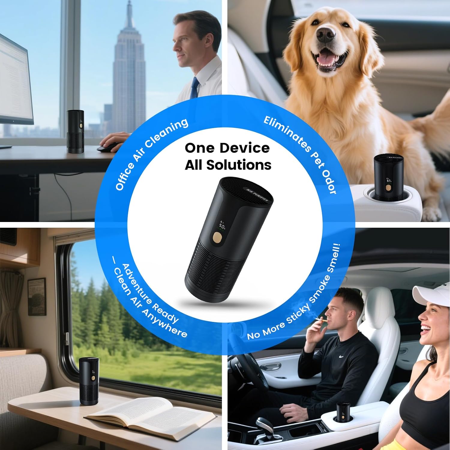 Mini purificador de aire para coche, silencioso, portátil, pequeño, negro - 5