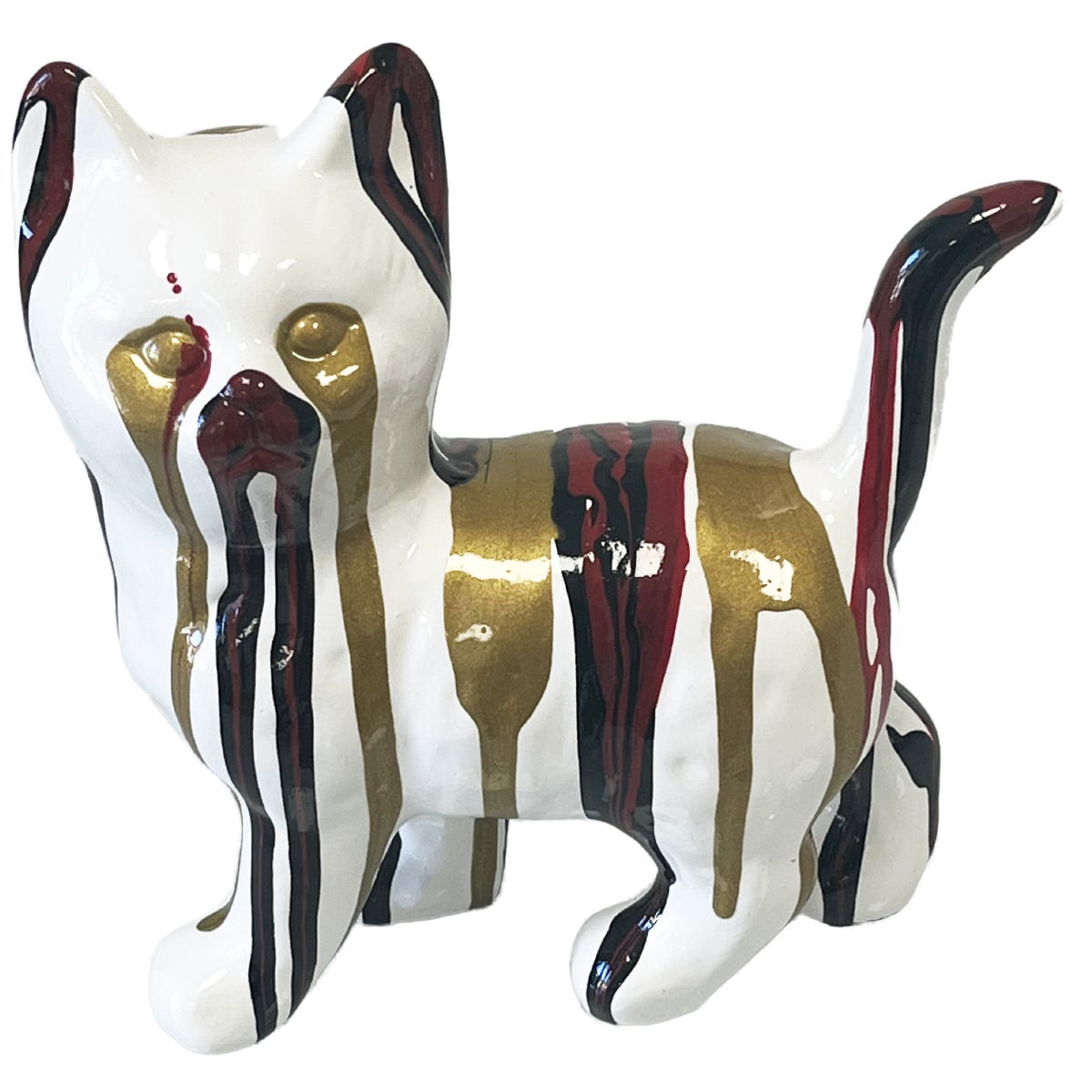 Statue en céramique chat zen rouge 39 cm Statue en céramique chat zen rouge 39 cm