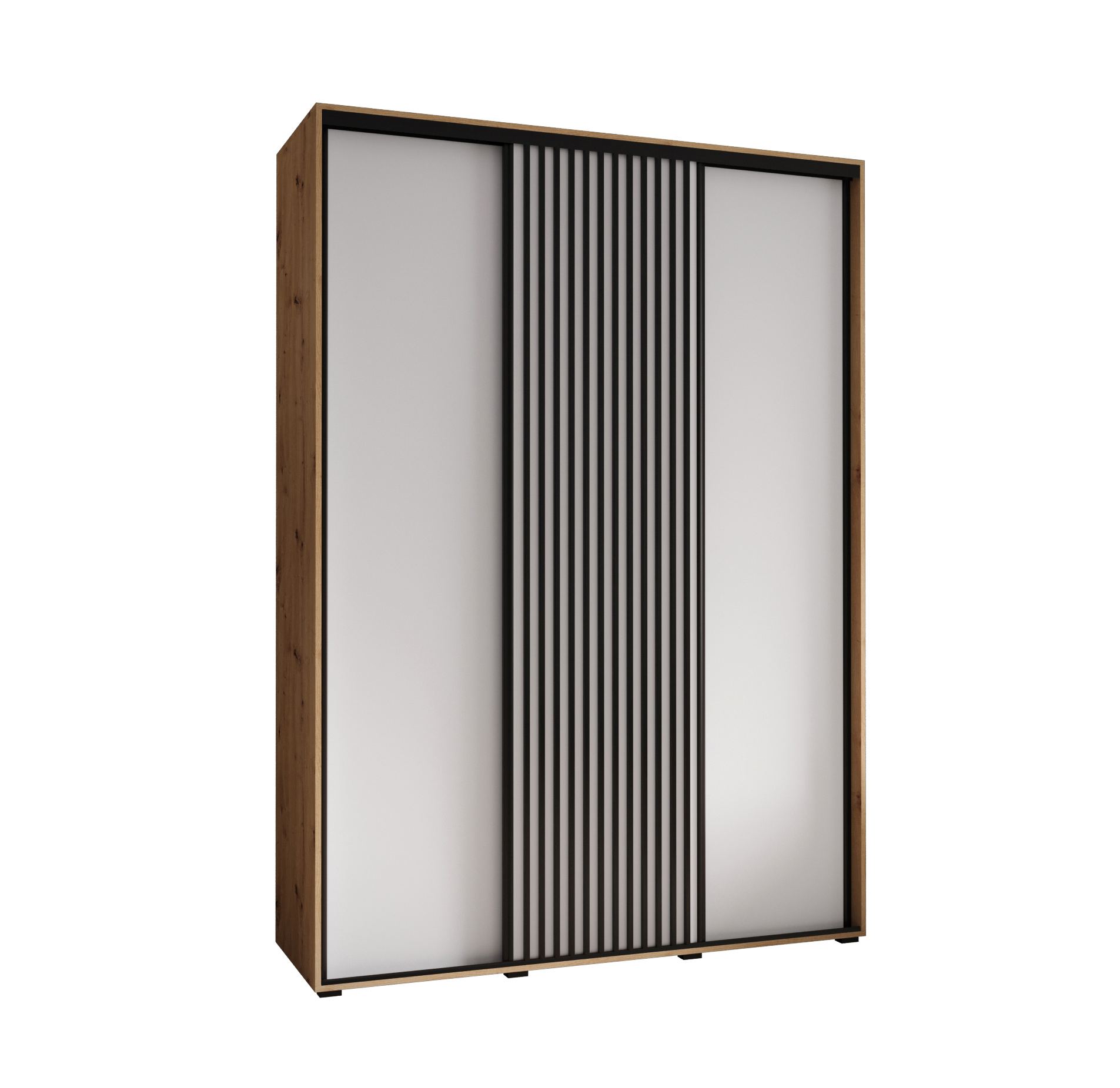 Szafa przesuwna wysoka Lanko 1 180 x 45 x 235,2 cm artisan + biały + lamele czarny - Abiks Meble