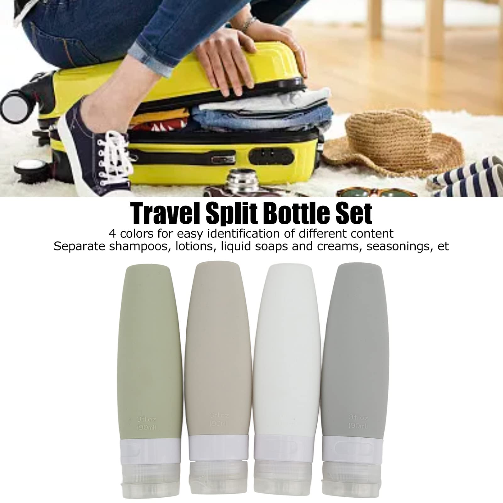 Bottiglie Da Viaggio In Silicone 100ml - 4 Pezzi, Antigoccia, Per Shampoo E Beauty, Con Borsetta