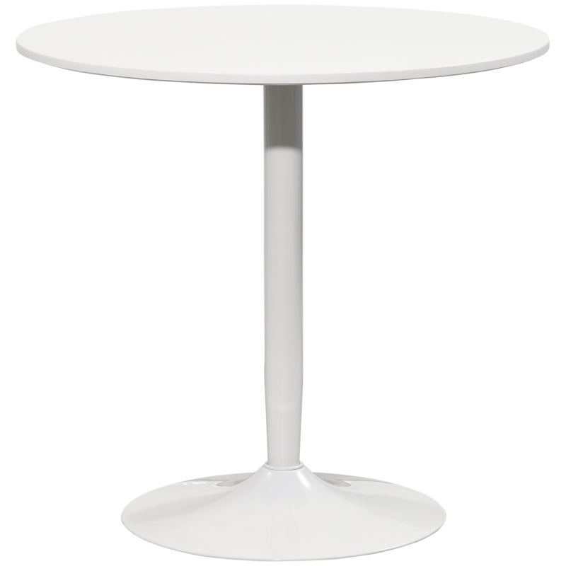Mesa de comedor para 2 personas, redonda ø80 cm, mdf y acero, antideslizante, color blanco, altura 75 cm