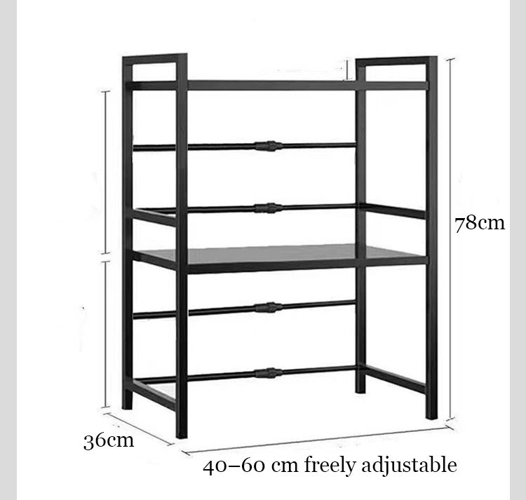 Estante para Microondas Retráctil de Doble Nivel con 6 Ganchos – Acero al Carbono, Anti-Rust y Anti-Suciedad, Altura Ajustable, Negro - 5