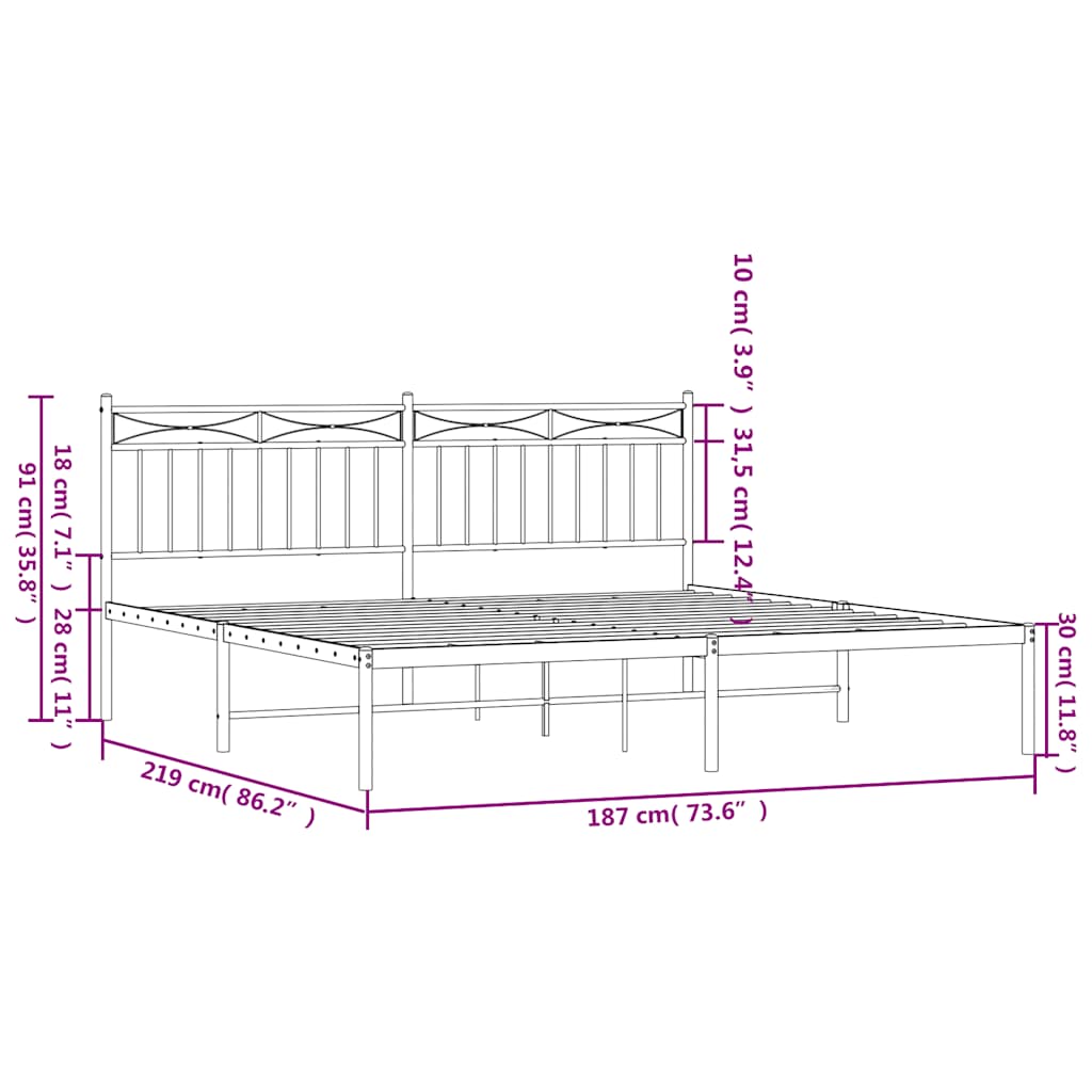 Estructura cama sin colchón con cabecero metal negro 183x213 cm vidaXL - 3