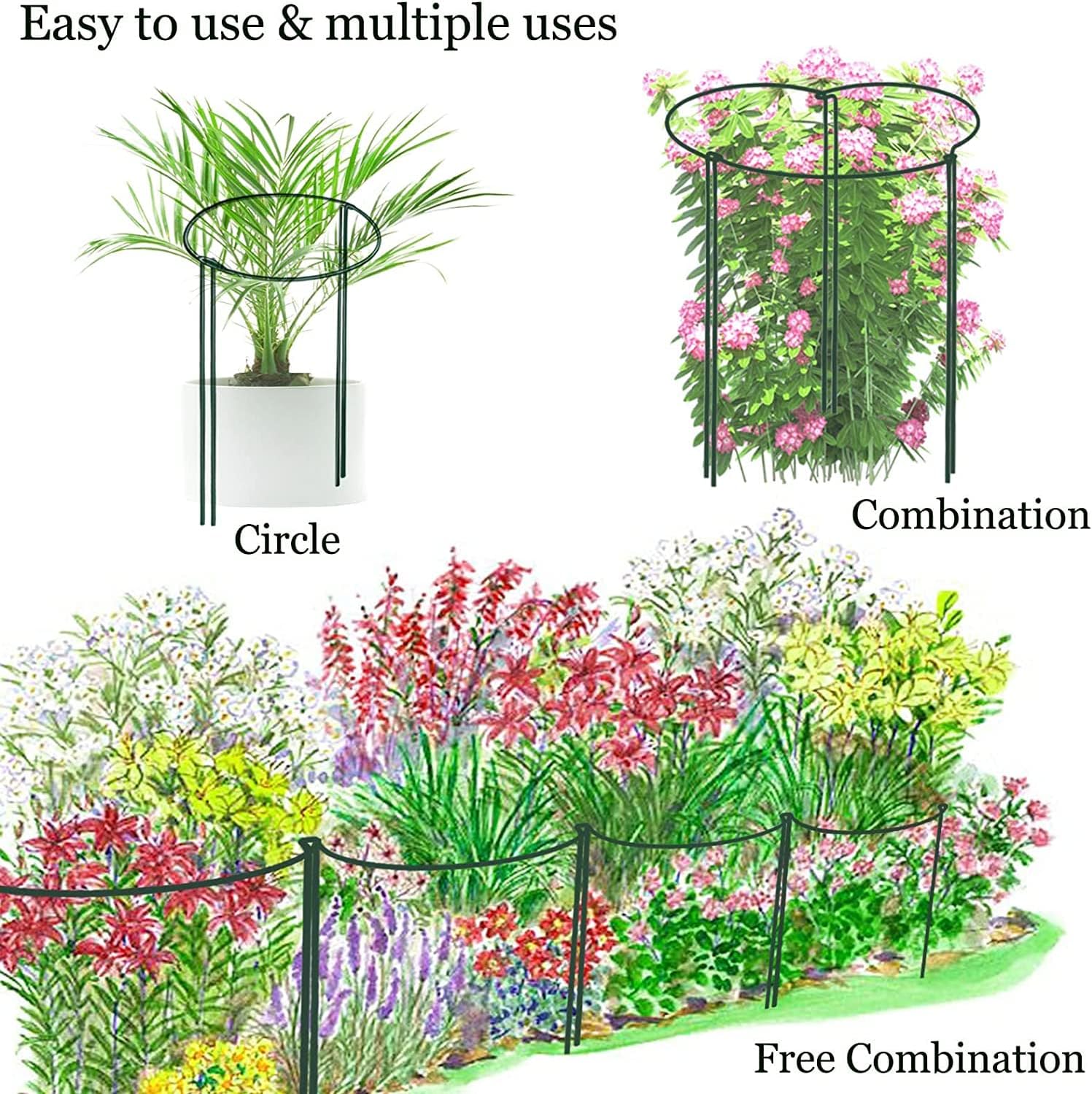 (20 x 35 cm)10 Piquets de Soutien pour Plantes de Jardin, Support de Plantes de Jardin Demi-Rond pour Tomate, Pivoines, Hortensia, Vigne - 2
