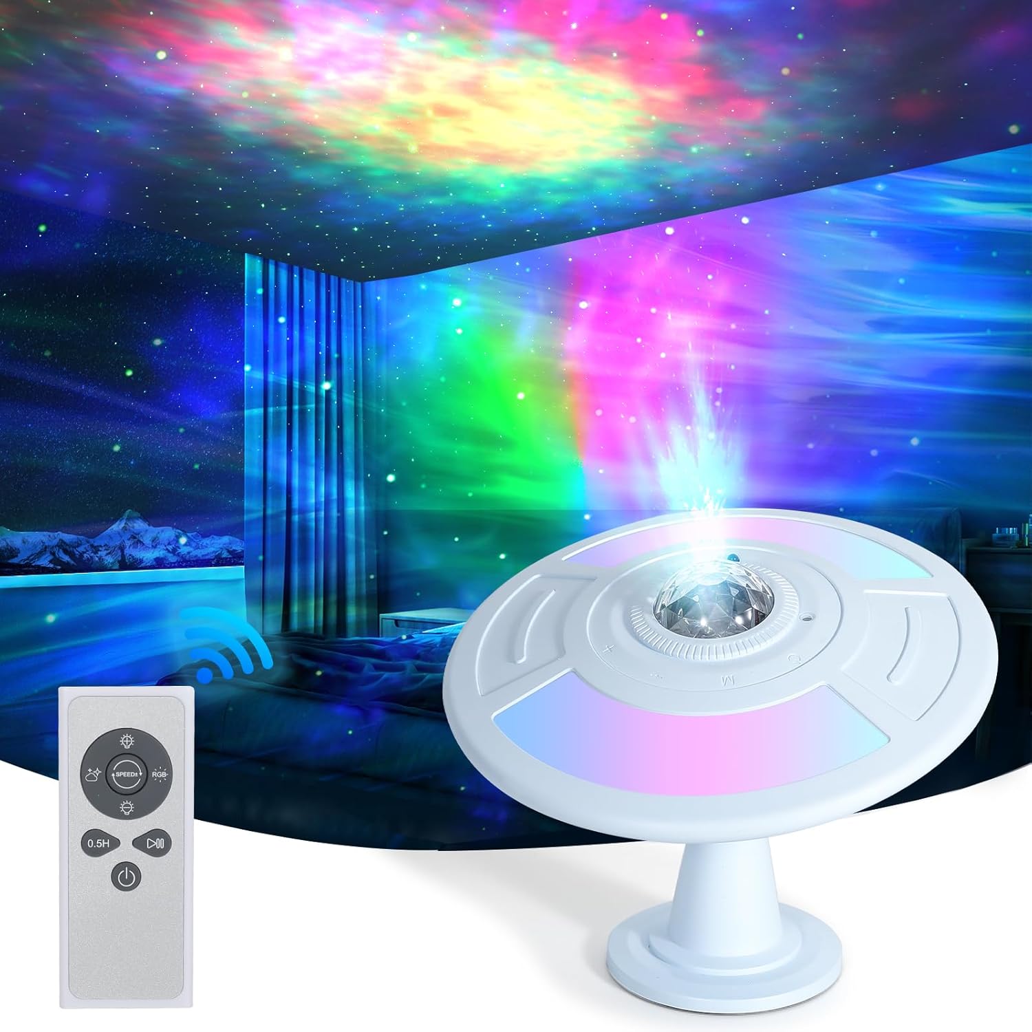 Projektor Galaxy - Lampa projektorowa mgławicy RGB ze zmianą koloru i pilotem, do pokoju dziecięcego, dekoracja na przyjęcie
