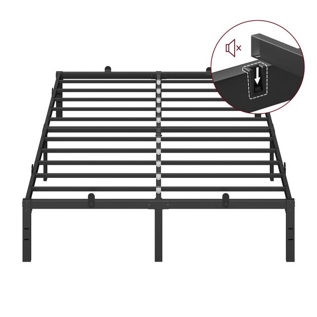 Cadre de Lit Double, 140 x 190 cm, Cadre en Métal, Espace de Rangement au Dessous, Moderne, Lit d'Invité, Montage Facile, Noir Mat