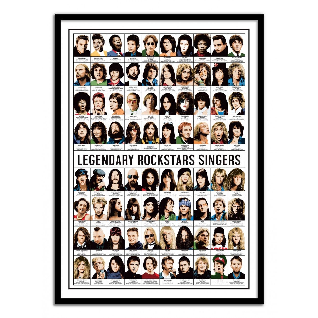 Affiche d’art 50 x 70 cm - Legendary Rockstars Singers - Olivier Bourdereau - 2