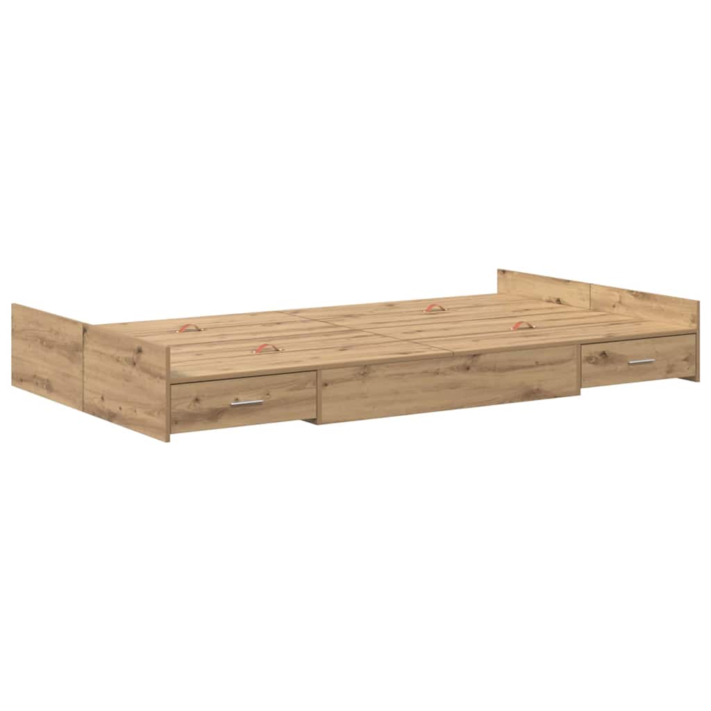 Cadre de lit avec rangement, chêne artisanal, pour la chambre, 120 × 190 cm - 7