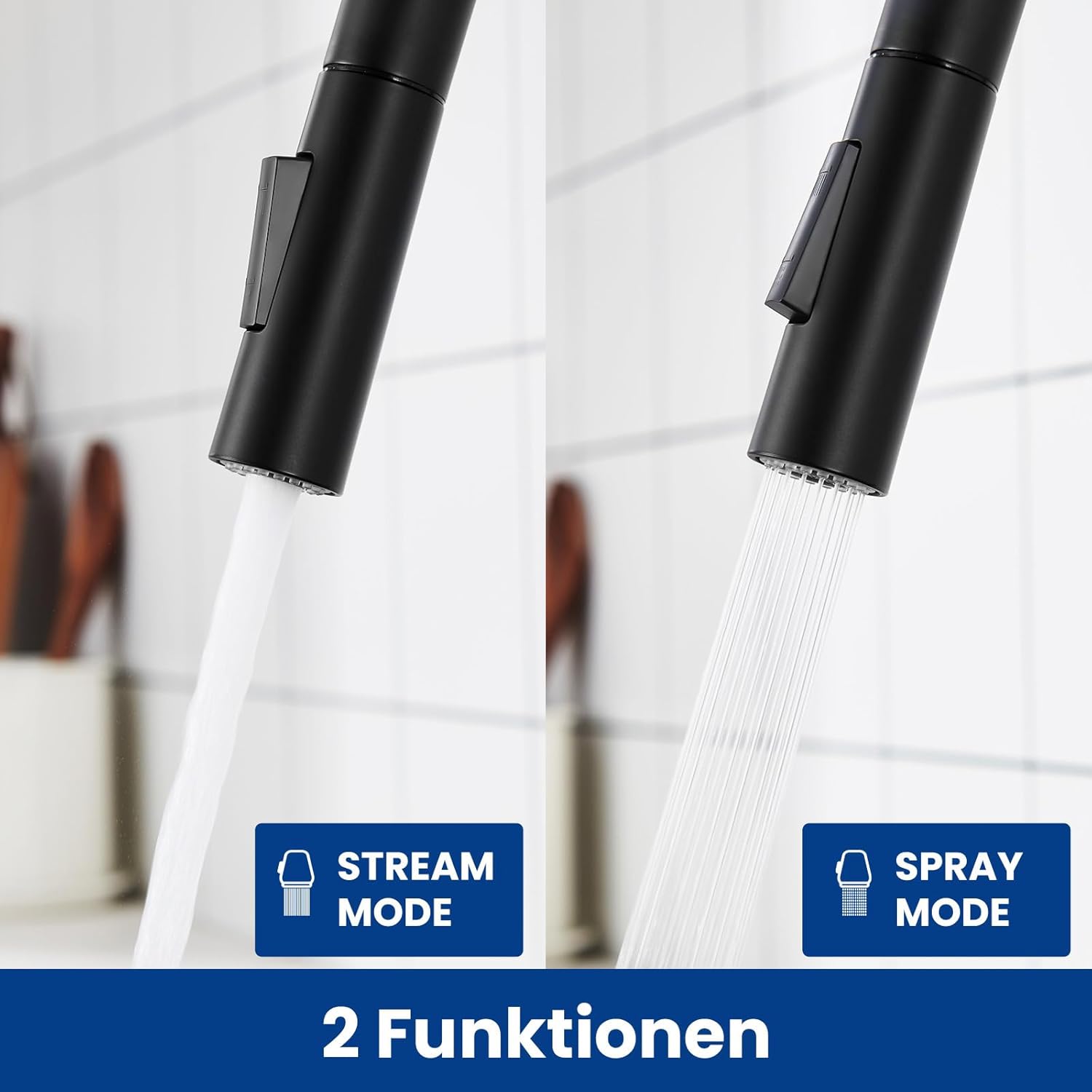 Robinet de Cuisine Professionnel Extensible - Noir Moderne, 2 Jets et Rotation 360° - Installation Facile - 2