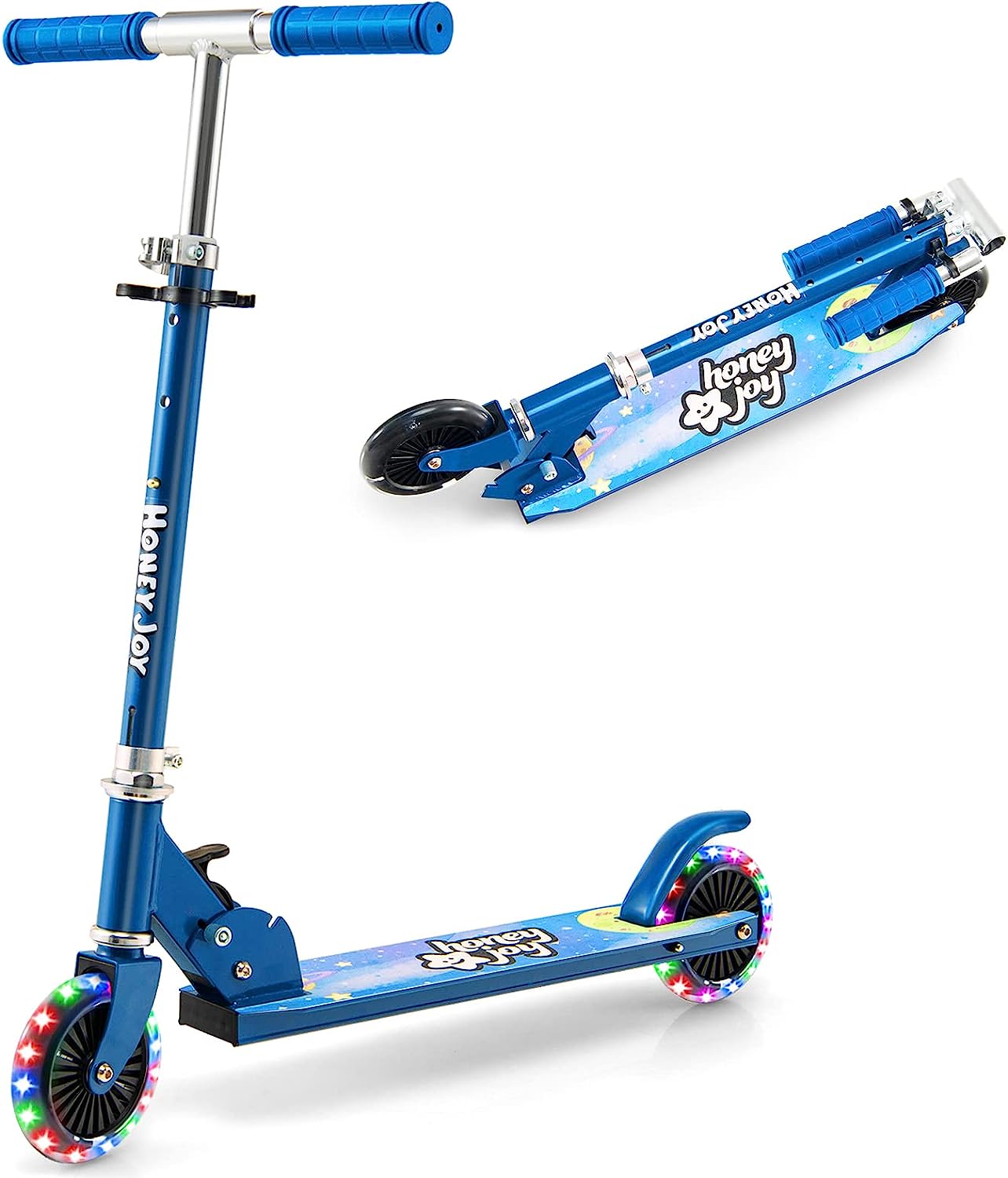 Hulajnoga dziecięca, hulajnoga z kołami LED, składana kierownica, z regulacją wysokości, dla chłopców i dziewczynek od 3 lat (niebieska)