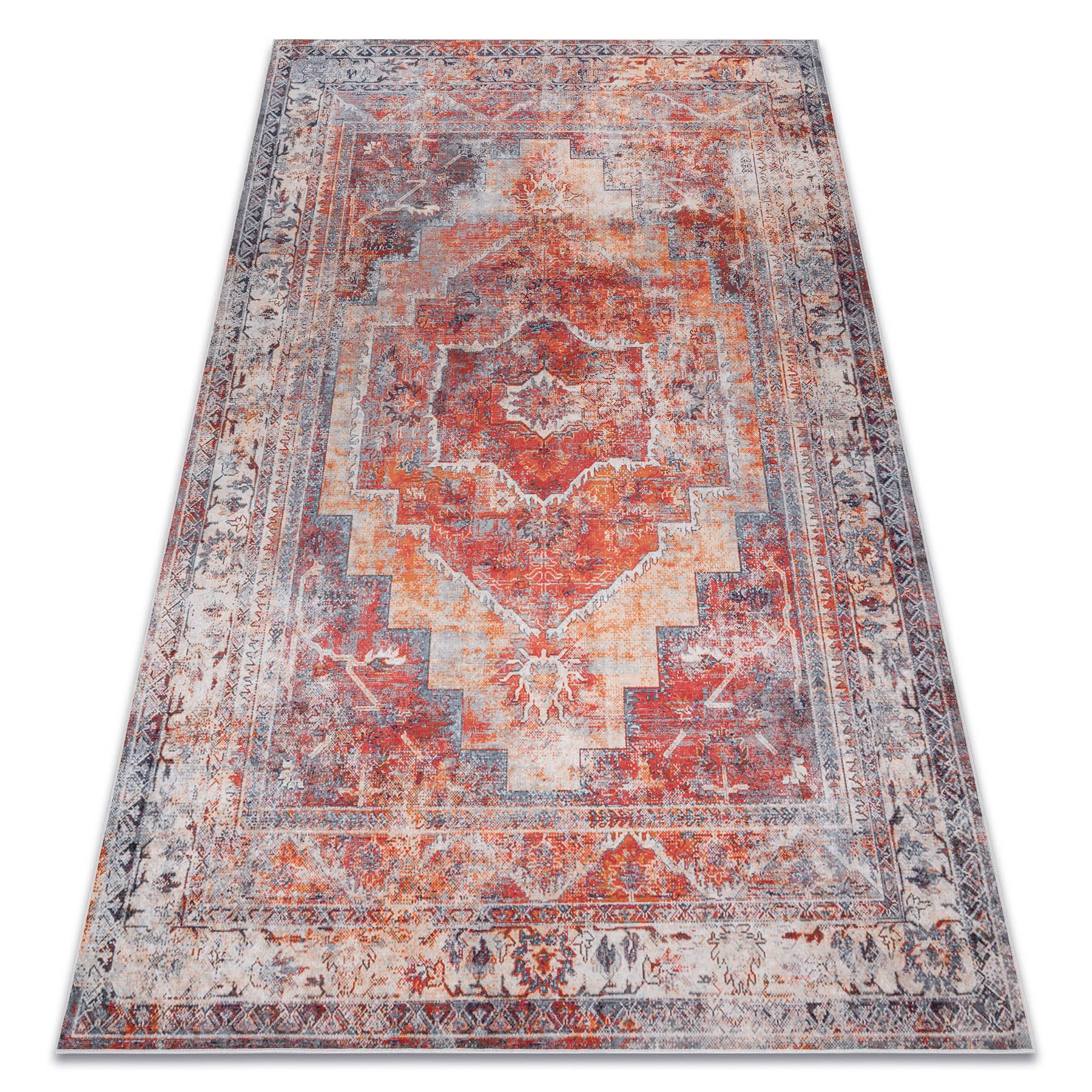 Dywan do prania ANDRE 1684 Ramka, vintage antypoślizgowy - czerwony 120x170 cm