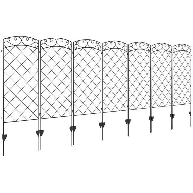 Lot de 7 clôtures de jardin décoratives en métal avec ornements - 344L x 110H cm noir