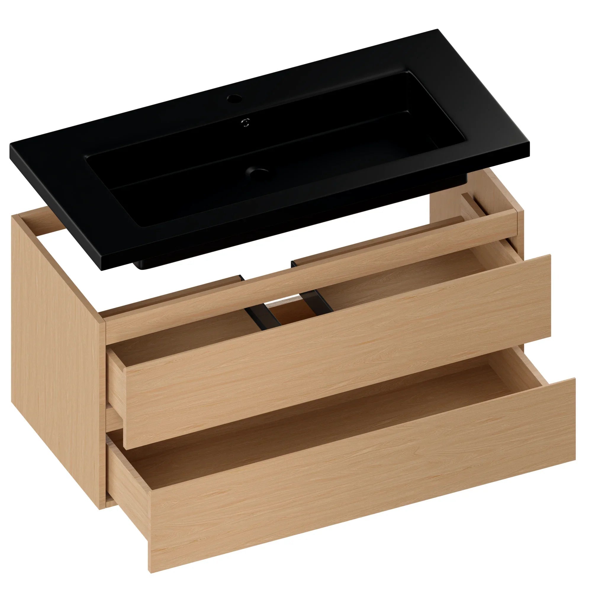 Meuble de salle de bain Sena - 100 cm - Chêne clair - Vasque noire - 5