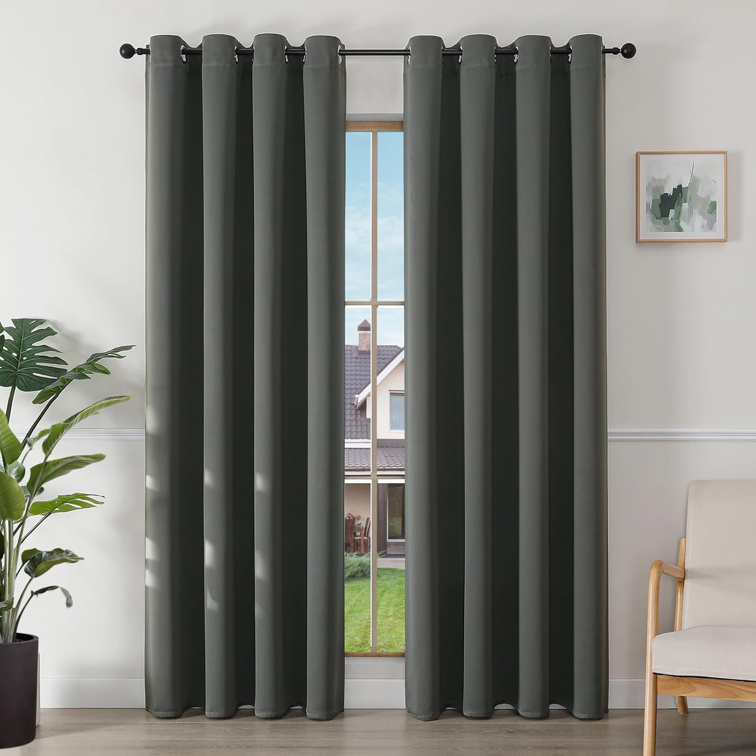 Zasłony zaciemniające, zestaw dwóch sztuk, termoizolacyjne, z przelotkami, z ochroną UV, do sypialni i salonu (ciemnoszare, 100 cm szerokości x 200 c