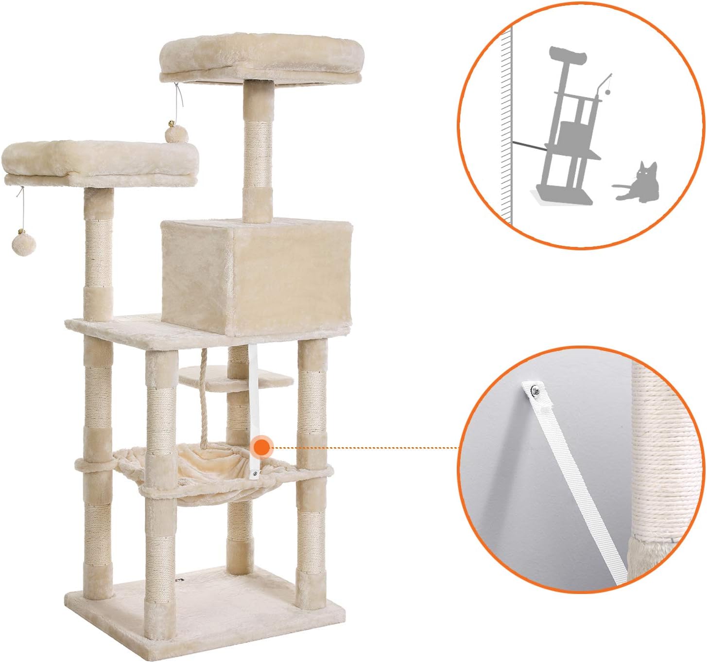 Arbre À Chat, Stable, 2 Niches, Hauteur 143 Cm, Beige - 4